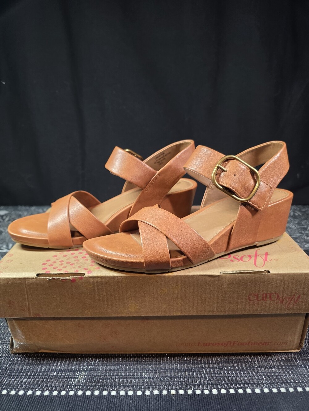 Eurosoft  By Sofft Rowe Medium Brown Leather Wedge Sandals